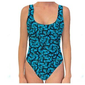 Brittany Allen 1 Piece Blue Butterfly Swimsuit